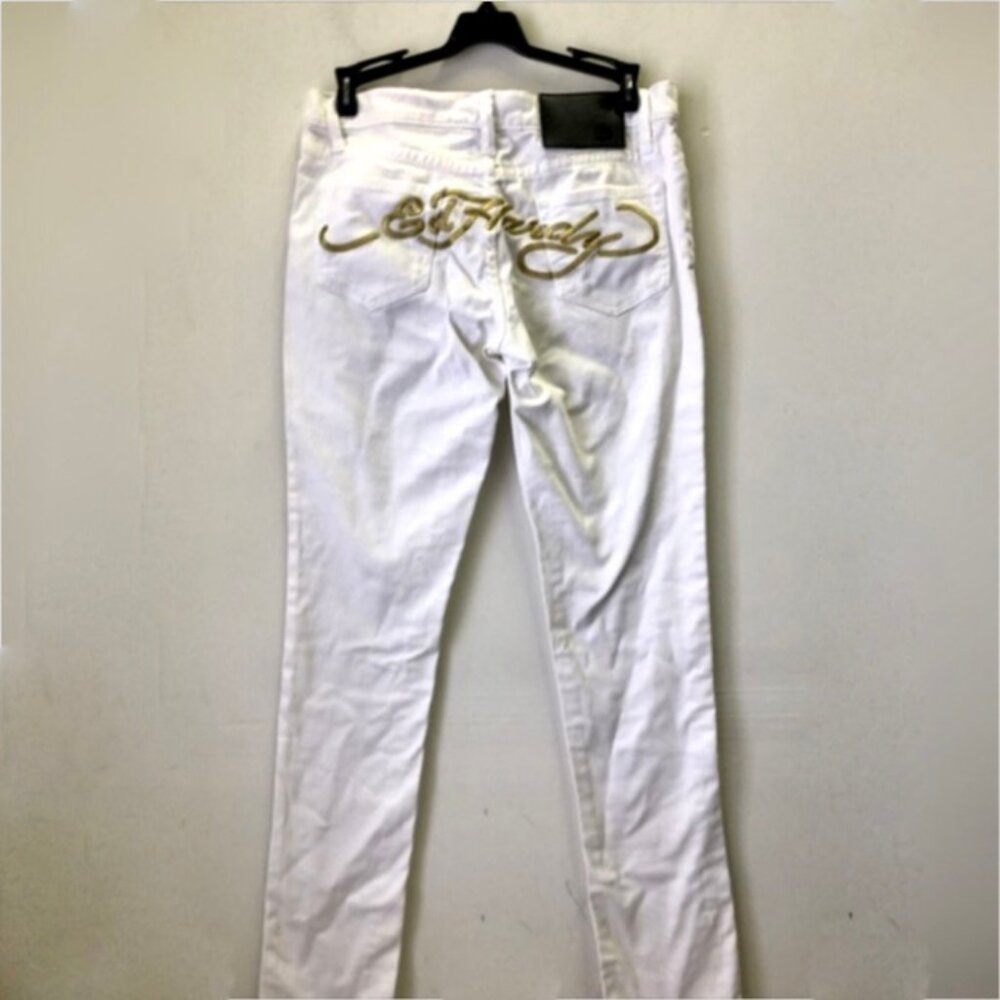 Ed Hardy x Christian Audigier Y2K White Denim Jeans Size 28